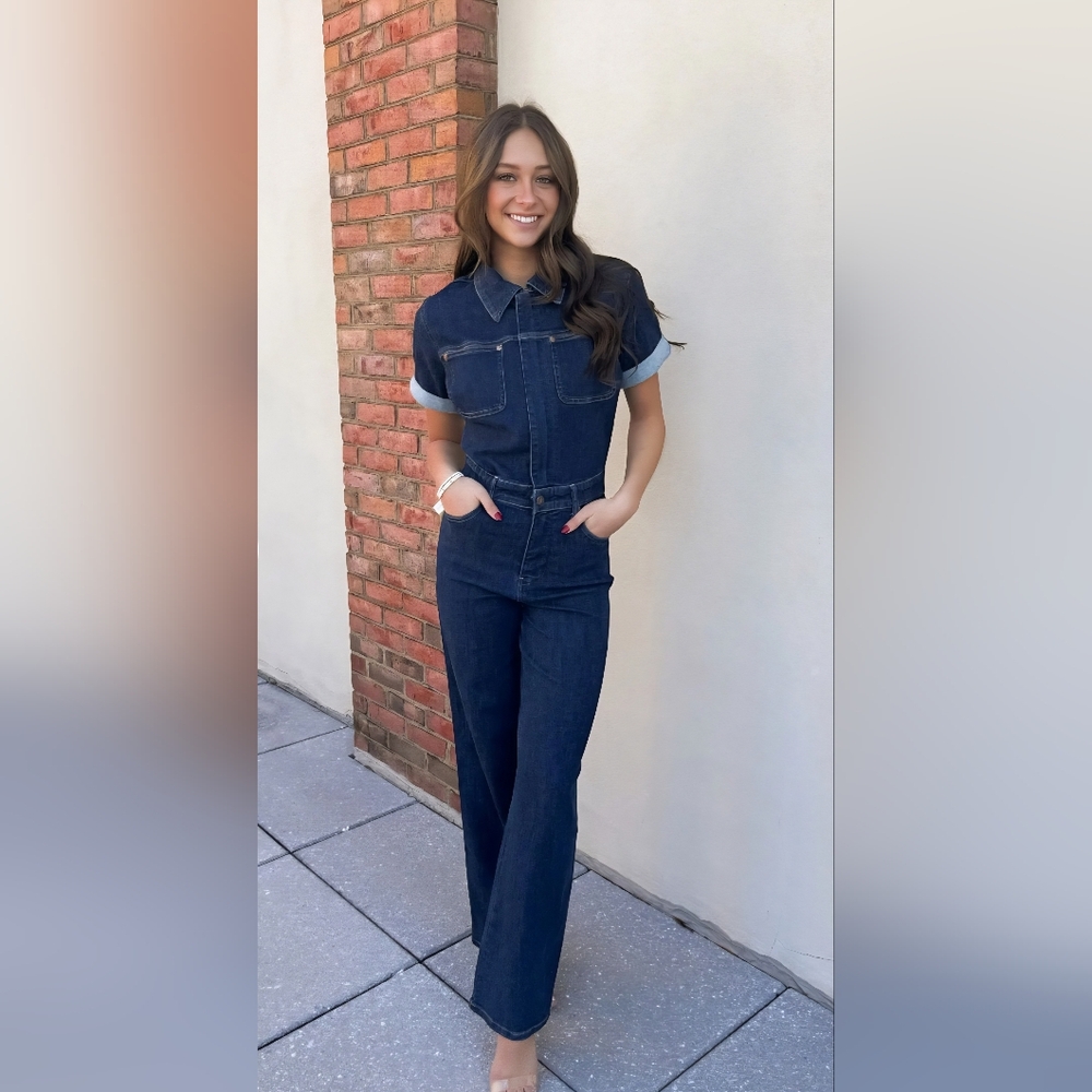 Judy Blue High Waist Tummy Control Jumpsuit Dark Wash Denim Boutique small